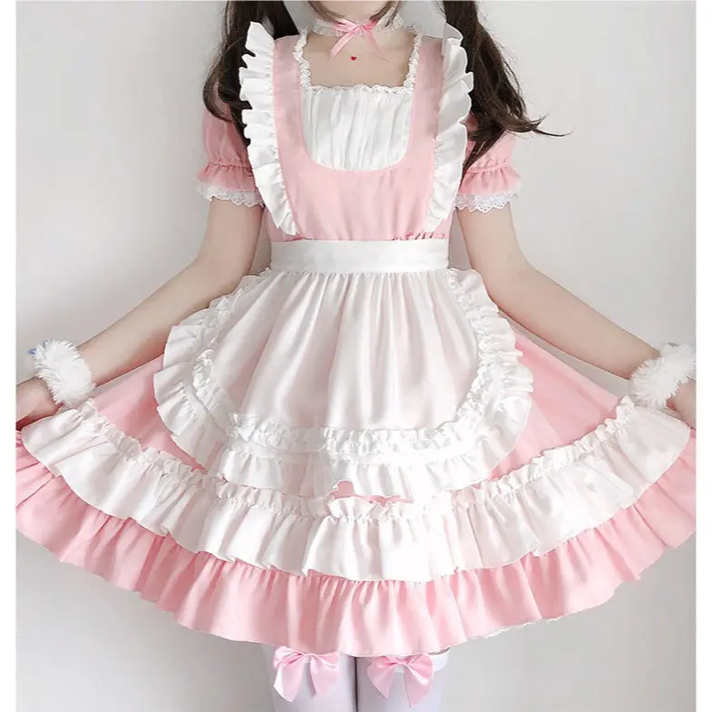 Lolita cosplay dress set Maid Outfit Cute Pink Trim Apron Lolita Dresses Costume Full set Amine Maid Cosplay Clothes
Lolita cosplay dress set Maid Outfit Cute Pink Trim Apron Lolita Dresses Costume Full set Amine Maid Cosplay Clothes