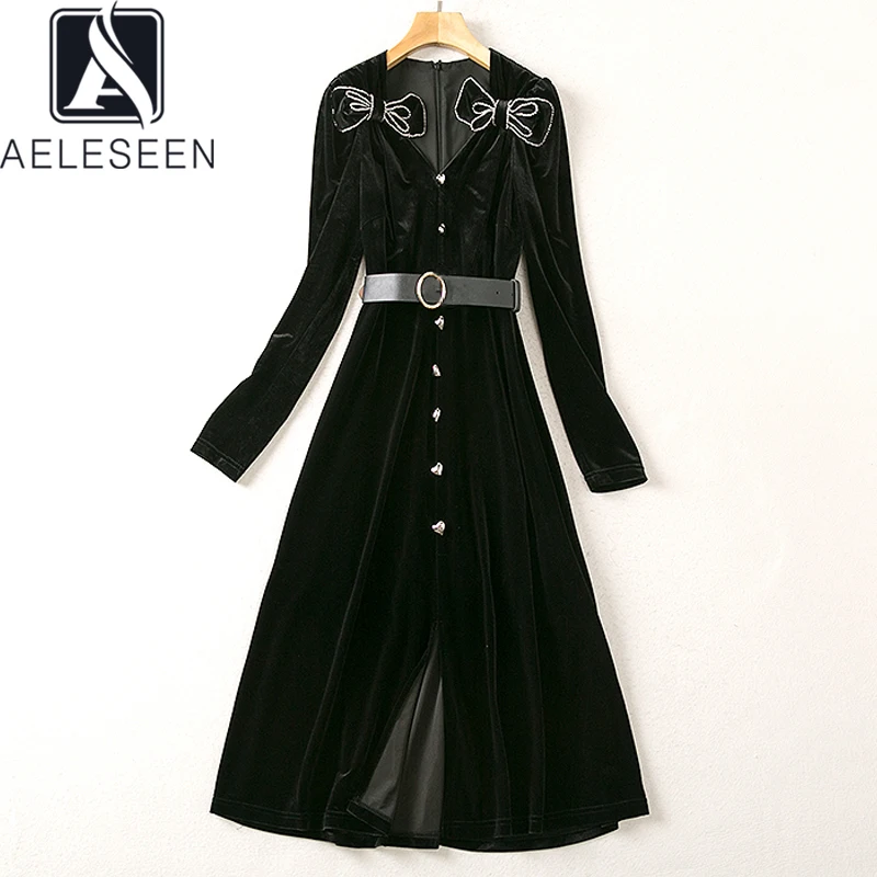 Женское бархатное платье AELESEEN, черное подиумное Длинное Элегантное платье с v-образным вырезом и бантом, украшенное бусинами и пуговицами в ...
Женское бархатное платье AELESEEN, черное подиумное Длинное Элегантное платье с v-образным вырезом и бантом, украшенное бусинами и пуговицами в ...