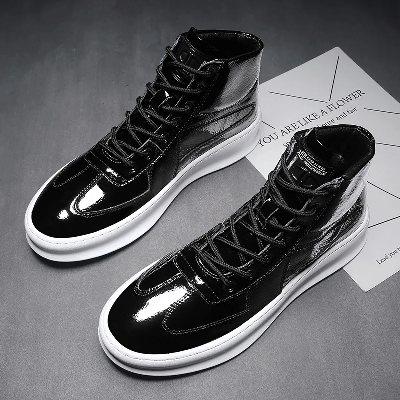 Thick-soled men's boots men's casual sneakers trend white high-top shoes shiny leather shoes
Thick-soled men's boots men's casual sneakers trend white high-top shoes shiny leather shoes