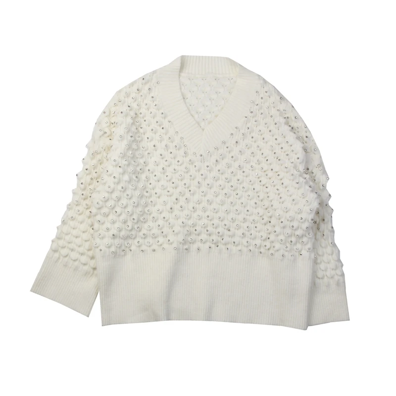 Hong Kong Style languid Pullover Sweater, female white hollow out concave convex bead, long sleeve top fashion
Hong Kong Style languid Pullover Sweater, female white hollow out concave convex bead, long sleeve top fashion