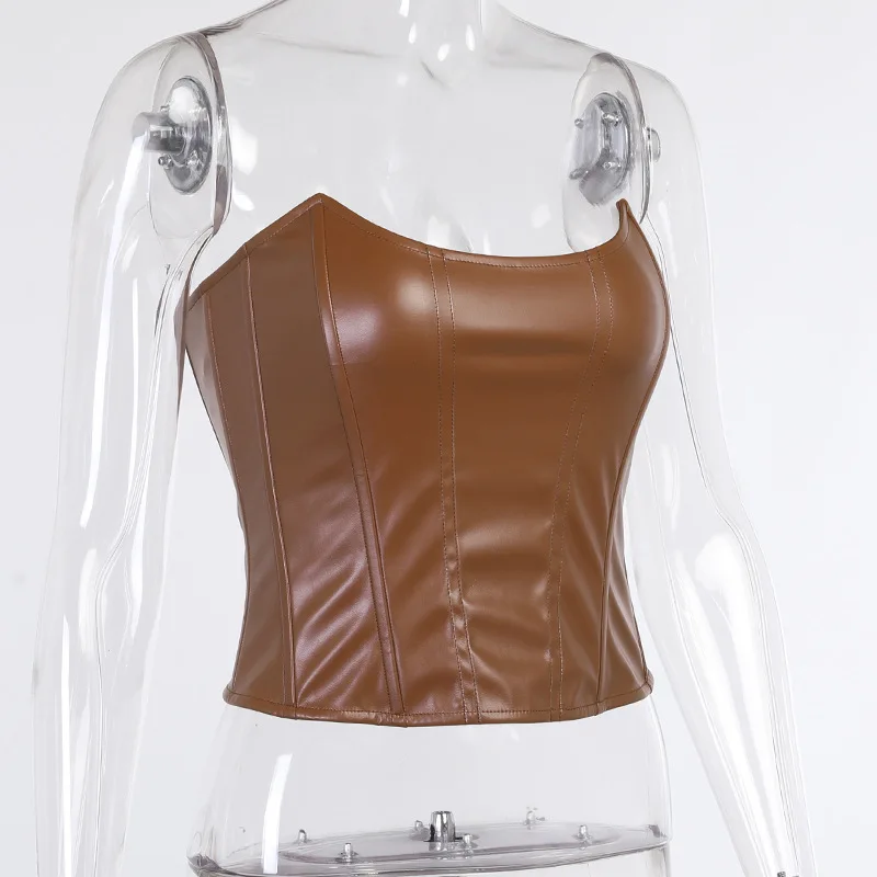 Women's Back Zipper Up PU Leather sleeveless Crop Tops Slim-Fit Female High Street Slim Lady Body Shaper Tees
Women's Back Zipper Up PU Leather sleeveless Crop Tops Slim-Fit Female High Street Slim Lady Body Shaper Tees