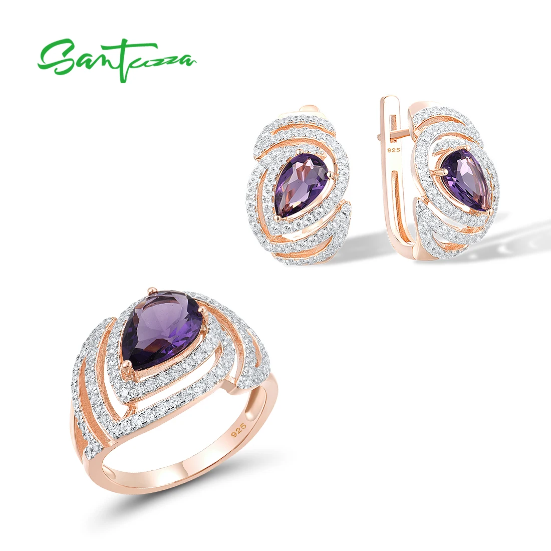 SANTUZZA Silver Jewelry Set For Women Pure 925 Sterling Silver Purple Stones White CZ Ring Earrings Set Trendy Fine Jewelry
SANTUZZA Silver Jewelry Set For Women Pure 925 Sterling Silver Purple Stones White CZ Ring Earrings Set Trendy Fine Jewelry