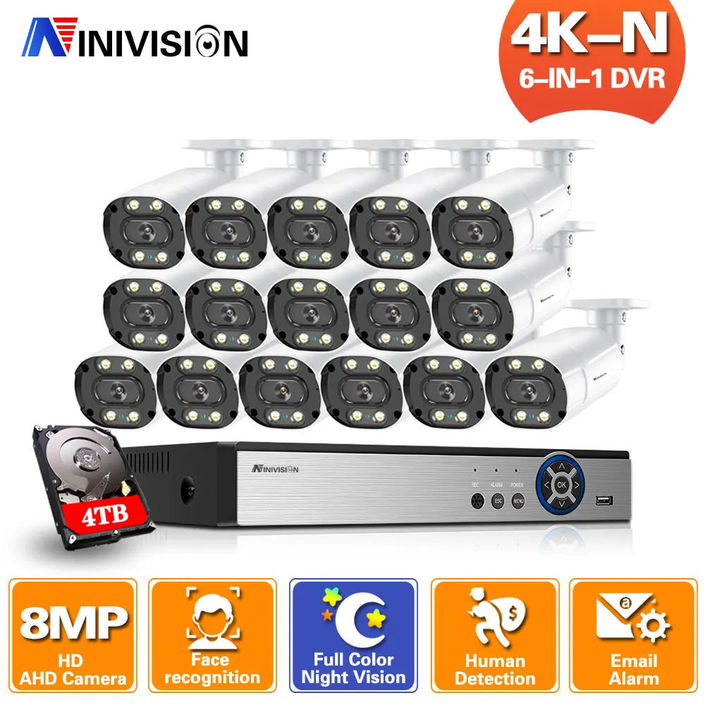 

8MP 16CH AHD DVR IP66 Ourdoor Full Color Night Motion Detection Security System Set 4K CCTV Video Surveillance Camera System Kit