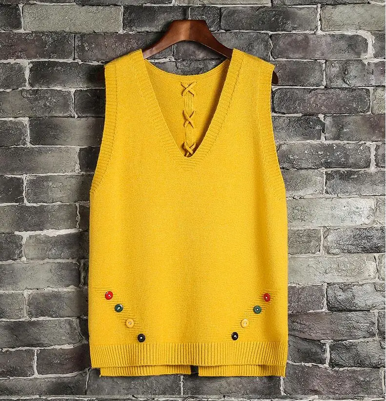 V-neck Knitted Sweater Vest Femal Solid Color Casual Sleeveless Bottoming Pullover Sweater Vest Women 2020 Vest With Buttons
V-neck Knitted Sweater Vest Femal Solid Color Casual Sleeveless Bottoming Pullover Sweater Vest Women 2020 Vest With Buttons