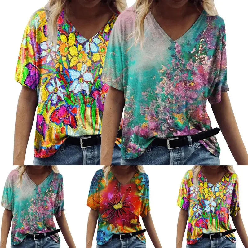 New Harajuku Summer Floral Printed Shirts for Women Short Sleeve V-Neck Loose Tops Vintage Casual Graphic Tshirts Street Hipster
New Harajuku Summer Floral Printed Shirts for Women Short Sleeve V-Neck Loose Tops Vintage Casual Graphic Tshirts Street Hipster