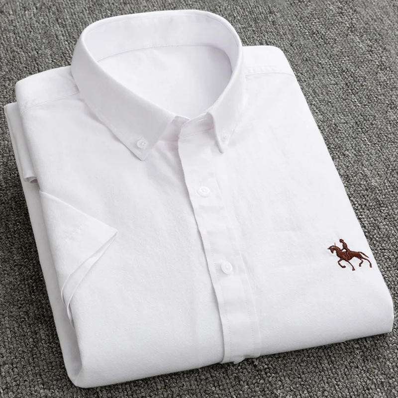 Рубашка мужская классическая с короткими рукавами хлопок Оксфорд однотонная