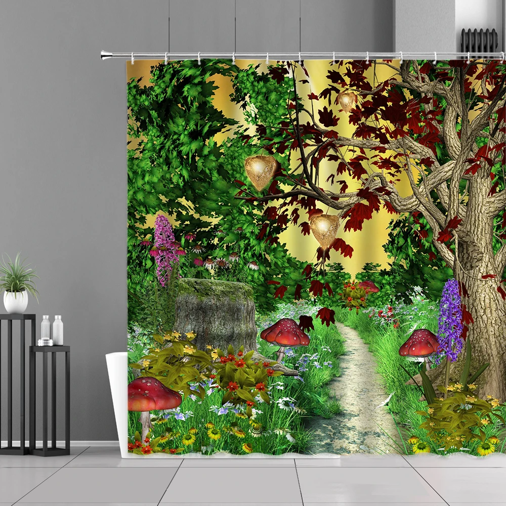 

3D занавеска для душа с изображением леса мечты s зеленые тропические растения грибы дерево цветок сказочный мир детский Декор занавеска для ванной комнаты