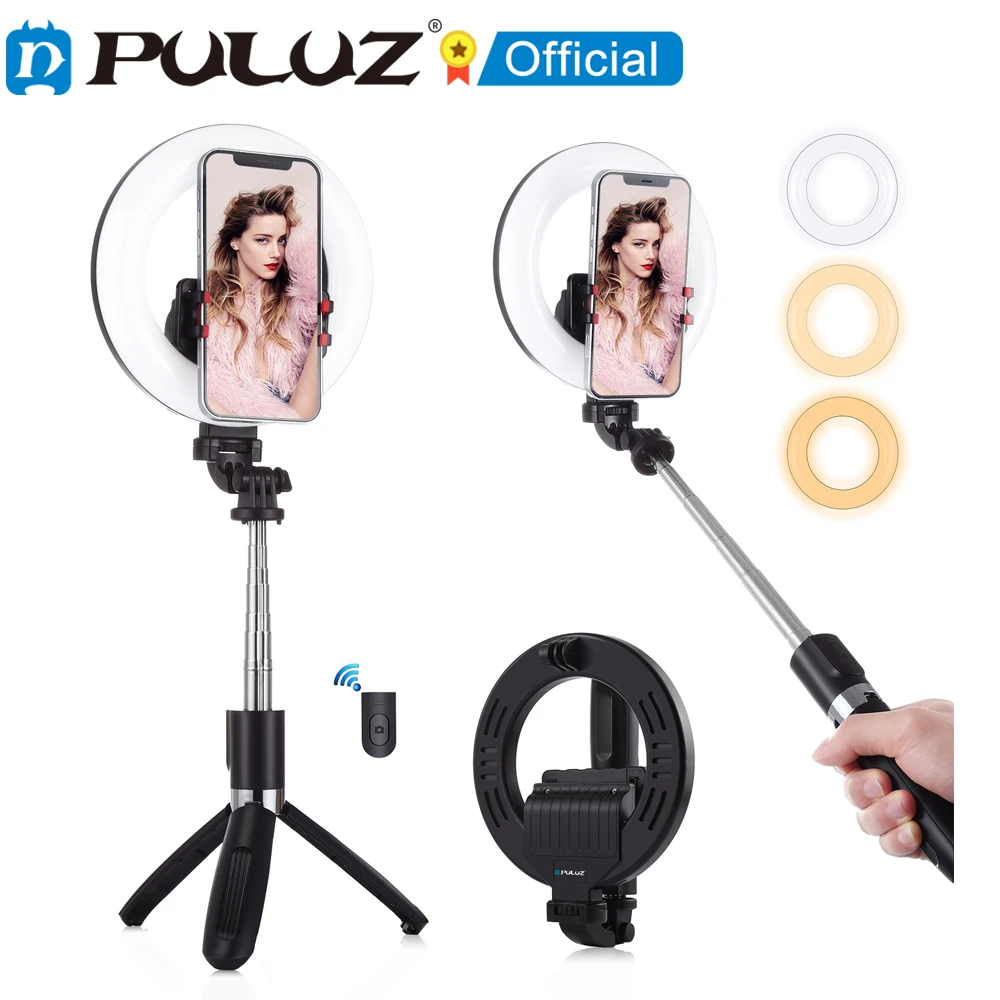 PULUZ селфи-Палка с Bluetooth светодиодный кольцевой светильник со штативным