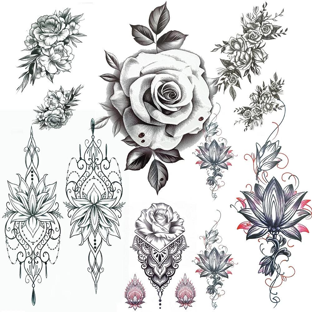 Rose Flower Fake Temporary Tattoos For Women Fashion Black Lotus Tattoo Sticker Sexy Daisy Henna Lace Branch Body Art Arm Tatoos
Rose Flower Fake Temporary Tattoos For Women Fashion Black Lotus Tattoo Sticker Sexy Daisy Henna Lace Branch Body Art Arm Tatoos