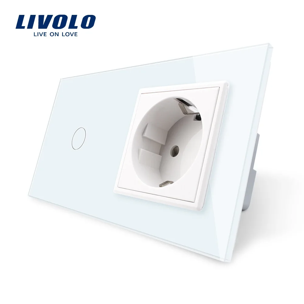 

Livolo EU standard Touch Switch, Gray Crystal Glass Panel, 110~250V 16A Wall Socket with Light Switch, VL-C701-15/VL-C7C1EU-15