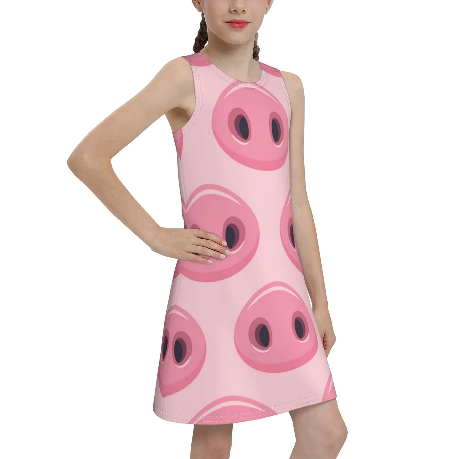 Girls Sleeveless Vest Dress Cute Pig Nose Pink Round Neck Swing Dress A-line Summer Casual Fashion Dress 
Girls Sleeveless Vest Dress Cute Pig Nose Pink Round Neck Swing Dress A-line Summer Casual Fashion Dress
