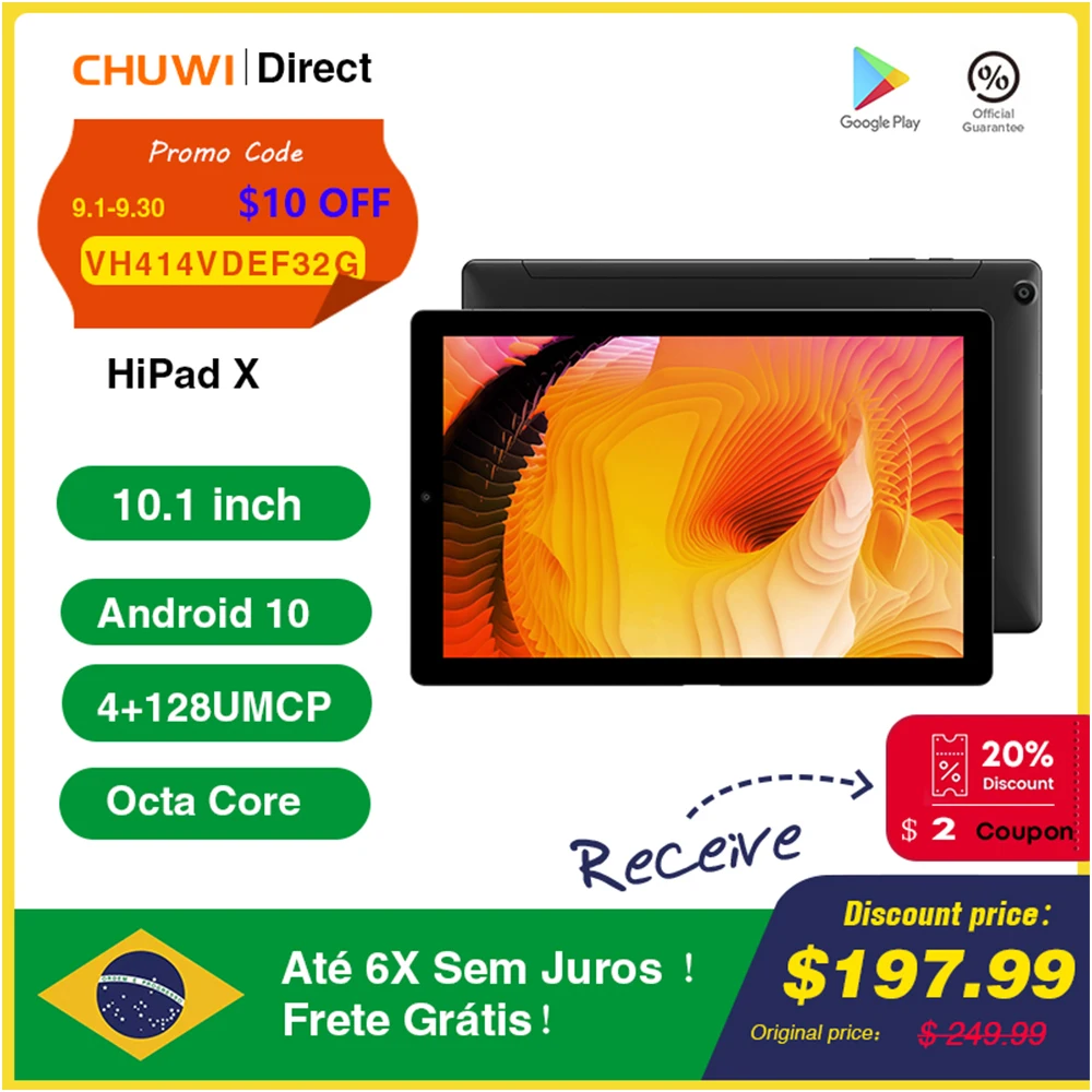 

CHUWI HiPad X планшет, экран 10,1 дюймов, Android 10, Восьмиядерный, 4 Гб ОЗУ 128 Гб ПЗУ