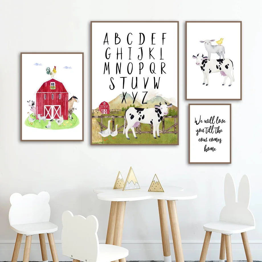 Farm Animals Canvas Painting Cow Rooster Poster 26 Letters Children's Room Enlightenment Wall Picture Cartoon Nursery Prints
Farm Animals Canvas Painting Cow Rooster Poster 26 Letters Children's Room Enlightenment Wall Picture Cartoon Nursery Prints