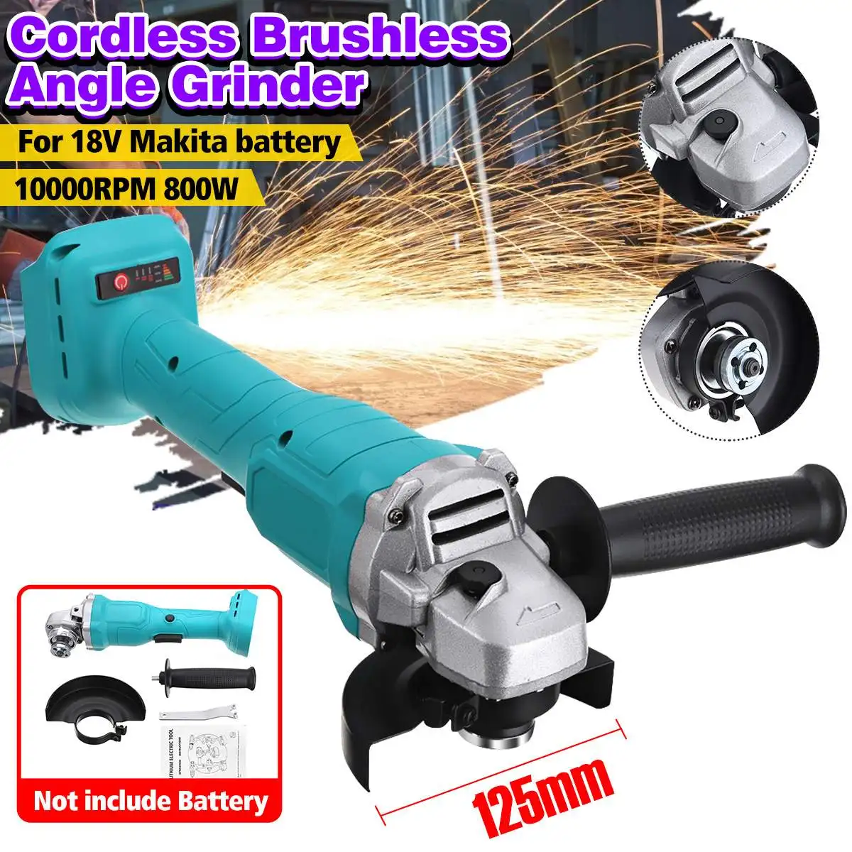 4 Speed 125mm Brushless Electric Angle Grinder Grinding Machine Cordless 800W Woodworking Power Tool For 18V Makita Battery
4 Speed 125mm Brushless Electric Angle Grinder Grinding Machine Cordless 800W Woodworking Power Tool For 18V Makita Battery