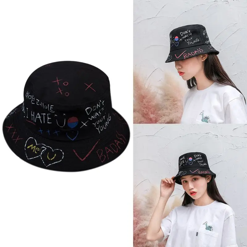 Unisex Harajuku Bucket Hat Korean Letters Graffiti Print Hip Hop Fisherman Cap 
Unisex Harajuku Bucket Hat Korean Letters Graffiti Print Hip Hop Fisherman Cap