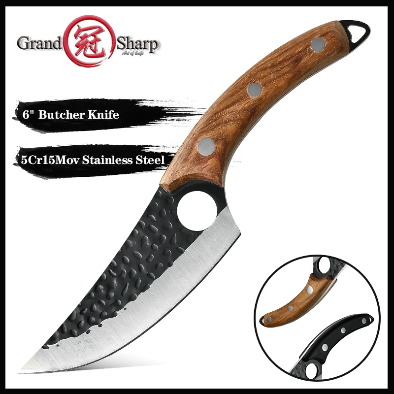 Grandsharp 6 Inch Chef Knife Stainless Steel Butcher Boning Knife with Solid Wood Handle Kitchen Cutting Camping Cooking Tools
Grandsharp 6 Inch Chef Knife Stainless Steel Butcher Boning Knife with Solid Wood Handle Kitchen Cutting Camping Cooking Tools
