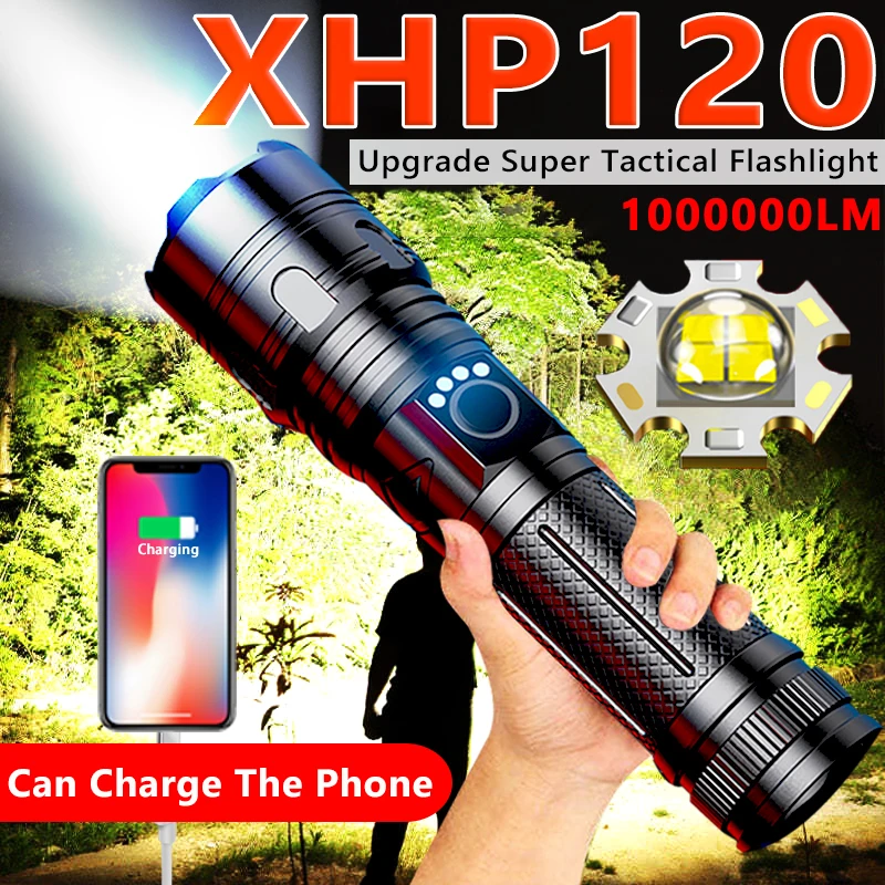 Перезаряжаемый светодиодный фонарик XHP120 1000 лм USB-фонарик XHP50 самый мощный