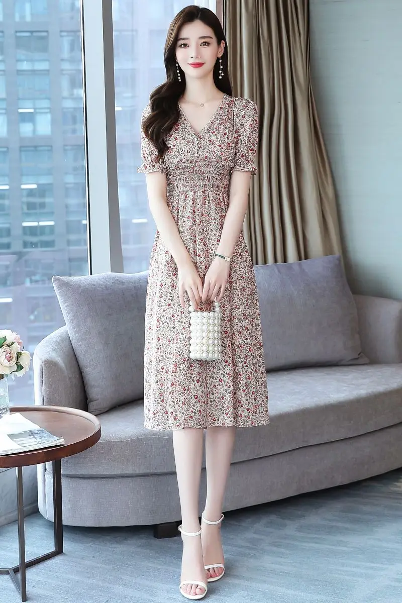 COIGARSAM Fashion Short Sleeve Women dress New Summer Chiffon Floral Print High Waist Dresses Pink 8130
COIGARSAM Fashion Short Sleeve Women dress New Summer Chiffon Floral Print High Waist Dresses Pink 8130