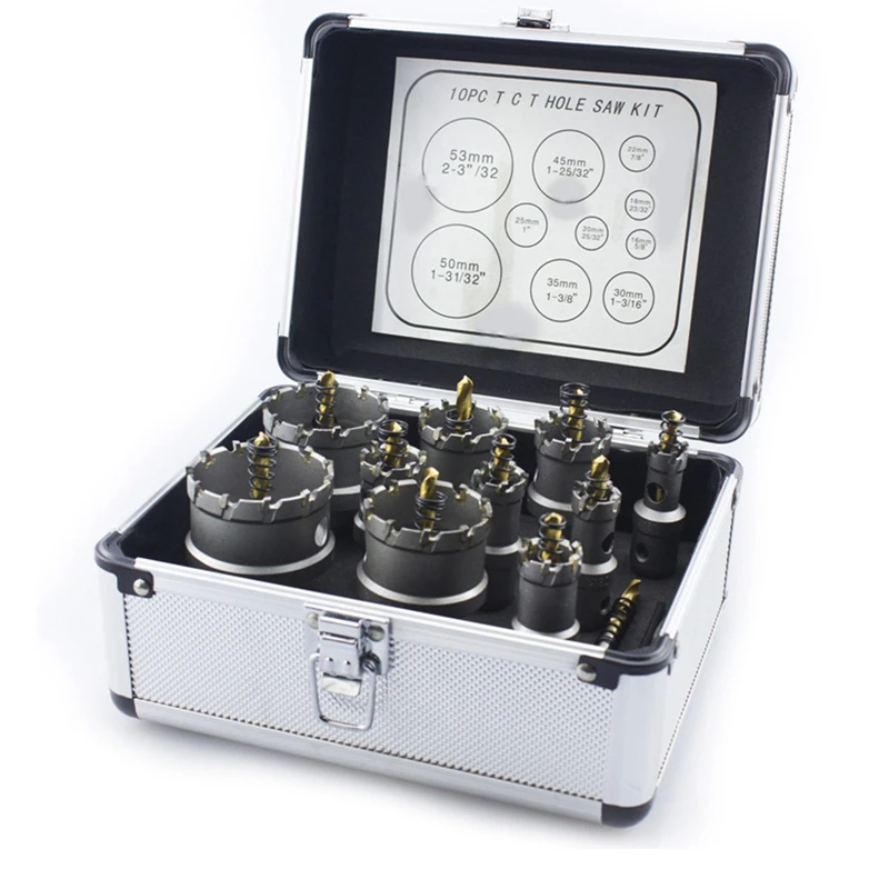 10pcs/Set 16-53mm TCT Hole Saw Drill Bit sets Alloy Carbide Cobalt Steel Cutter Stainless Steel Plate Iron Metal With Box
10pcs/Set 16-53mm TCT Hole Saw Drill Bit sets Alloy Carbide Cobalt Steel Cutter Stainless Steel Plate Iron Metal With Box
