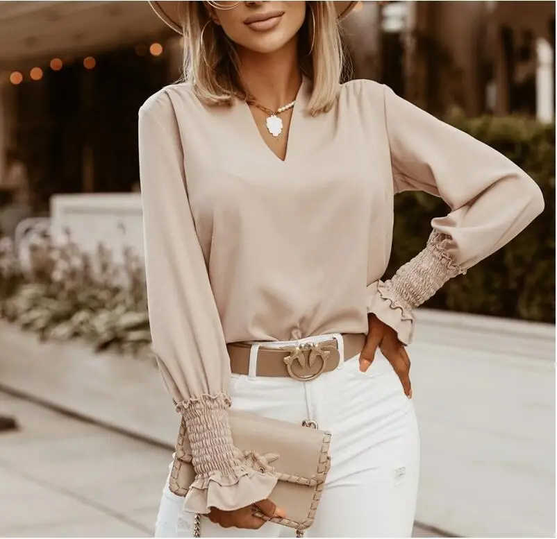 2021 Autumn Elegant Deep V-Neck Solid Blouse Shirts Women Casual Loose Long Sleeve Tops Pullover Office Lady Fashion Sweet Tops
2021 Autumn Elegant Deep V-Neck Solid Blouse Shirts Women Casual Loose Long Sleeve Tops Pullover Office Lady Fashion Sweet Tops