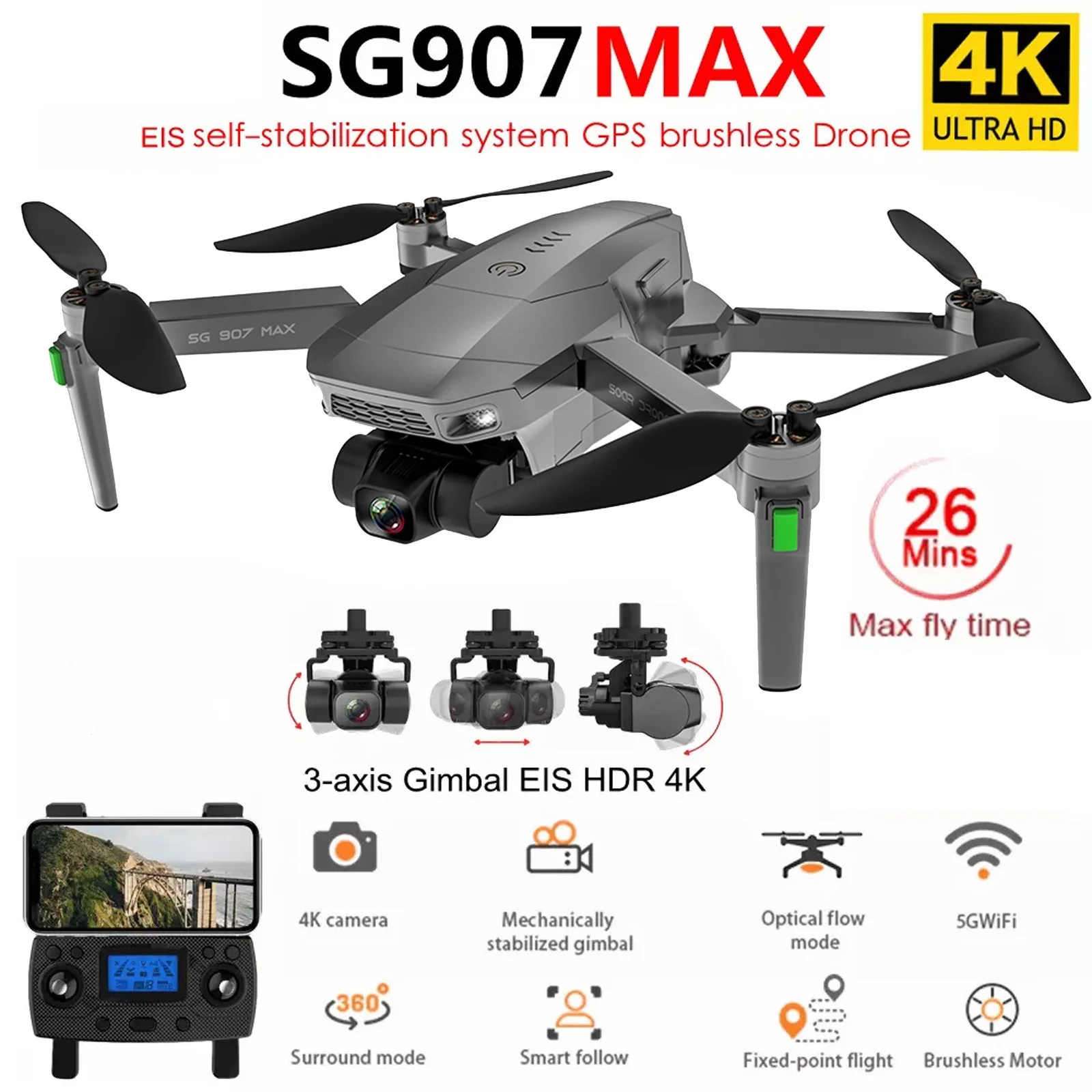 Дрон SG907 MAX с камерой 4K и 3-осевым шарнирным стабилизатором, Профессиональный GPS, оптический поток, Wi-Fi, FPV, Квадрокоптер с дистанционным управл...
Дрон SG907 MAX с камерой 4K и 3-осевым шарнирным стабилизатором, Профессиональный GPS, оптический поток, Wi-Fi, FPV, Квадрокоптер с дистанционным управл...
