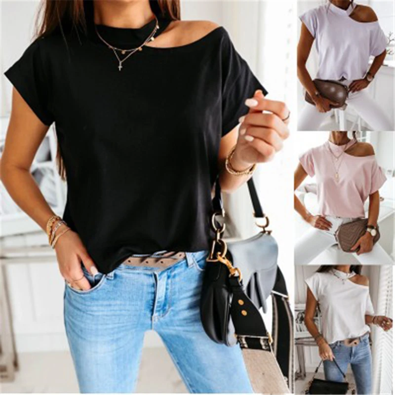 Harajuku T-Shirt Women Off Shoulder Halter Neck Tops Short Sleeve Patchwork Solid Woman Tshirts Casual Tee Fashion Streetwear
Harajuku T-Shirt Women Off Shoulder Halter Neck Tops Short Sleeve Patchwork Solid Woman Tshirts Casual Tee Fashion Streetwear
