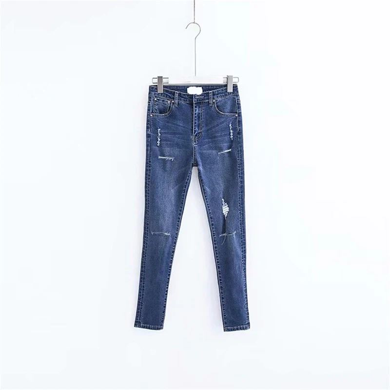 Autumn and winter new street casual wash worn elastic jeans women, solid color slim feet jeans women
Autumn and winter new street casual wash worn elastic jeans women, solid color slim feet jeans women