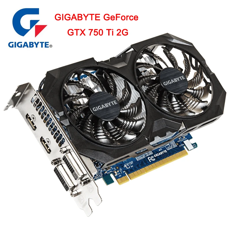 Оригинальная Новая графическая карта GIGABYTE GeForce GTX 750 Ti с видеокартой NVIDIA 750Ti GPU 2 ГБ