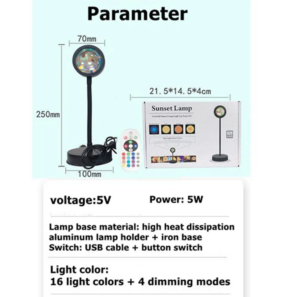 16 Colors RGB Sunset Projection Lamp Rainbow Atmosphere Led Night Light For Home Bedroom Background Wall Deco Tiktok Photography
16 Colors RGB Sunset Projection Lamp Rainbow Atmosphere Led Night Light For Home Bedroom Background Wall Deco Tiktok Photography