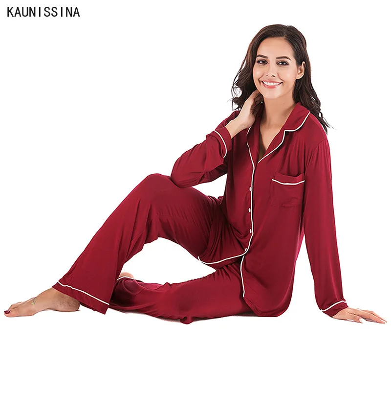 Sleepwear Pajama Sets Women Casual Solid Log Sleeve Turn-Down Collar Shirts Top Long Pants Pajama Sets Ladies Soft Home Suits
Sleepwear Pajama Sets Women Casual Solid Log Sleeve Turn-Down Collar Shirts Top Long Pants Pajama Sets Ladies Soft Home Suits