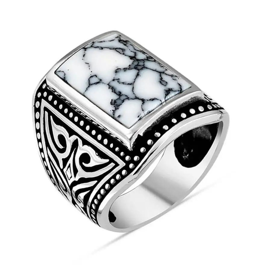 Sterling Silver Man Ring Natural Stone( White Turquoise) Ottoman Silver, Made in Turkey Outstanding Gift
Sterling Silver Man Ring Natural Stone( White Turquoise) Ottoman Silver, Made in Turkey Outstanding Gift