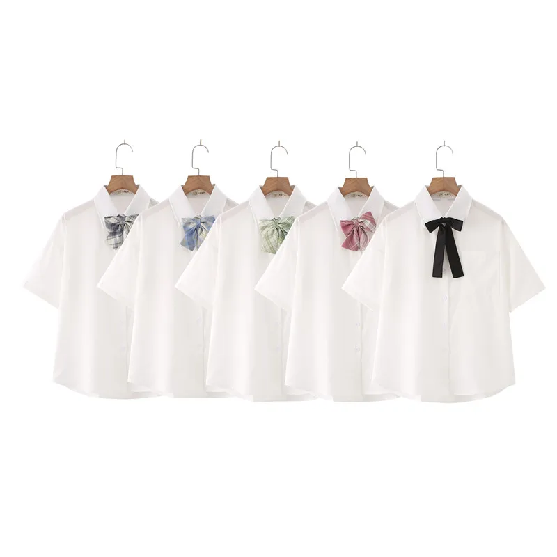 New Blouses Shirt Women JK Style Summer Short Sleeve Solid White Tops With Tie Bow Japanese Korean Female Shirts Lapel Blusas
New Blouses Shirt Women JK Style Summer Short Sleeve Solid White Tops With Tie Bow Japanese Korean Female Shirts Lapel Blusas