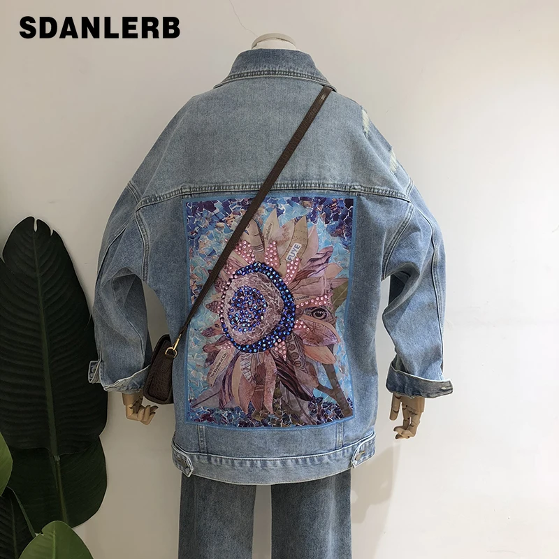 Back Printed Diamond Patch Denim Coat for Women 2021 Autumn New Korean Style Loose Fashion Holes Girls' Jean Jacket
Back Printed Diamond Patch Denim Coat for Women 2021 Autumn New Korean Style Loose Fashion Holes Girls' Jean Jacket