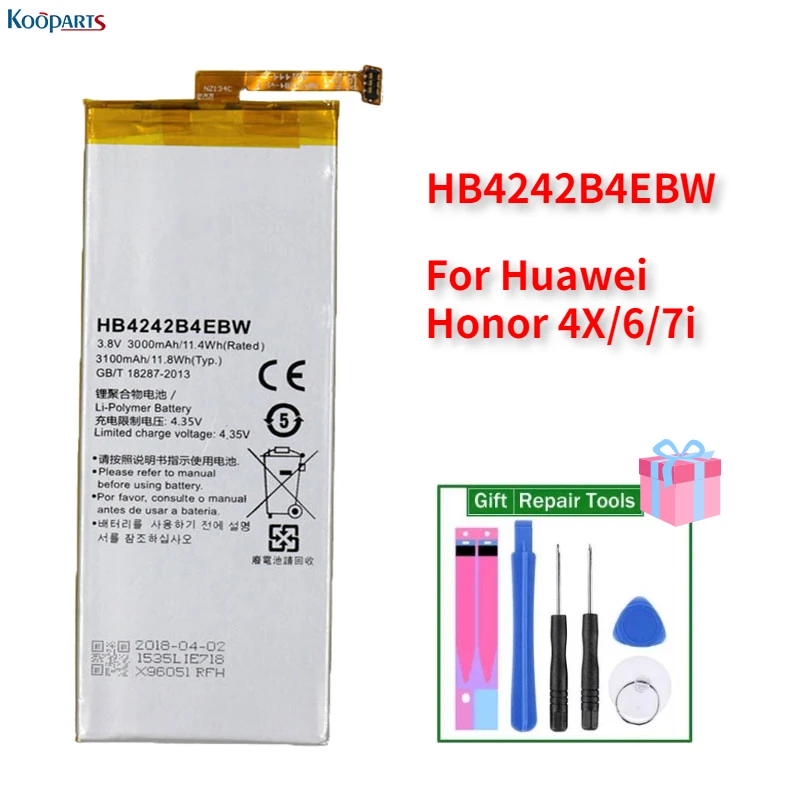 Сменный аккумулятор HB4242B4EBW для Huawei Honor 4X 6 7I, оригинальное качество ядра, 3000 мАч, с бесплатными инструментами
Сменный аккумулятор HB4242B4EBW для Huawei Honor 4X 6 7I, оригинальное качество ядра, 3000 мАч, с бесплатными инструментами