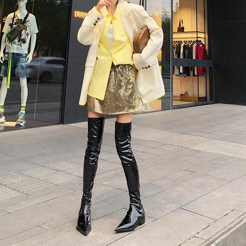 Women over-the-knee boots Patent leather boots plus size Spring and autumn cow leather Diagonal zipper boots women women shoes
Women over-the-knee boots Patent leather boots plus size Spring and autumn cow leather Diagonal zipper boots women women shoes