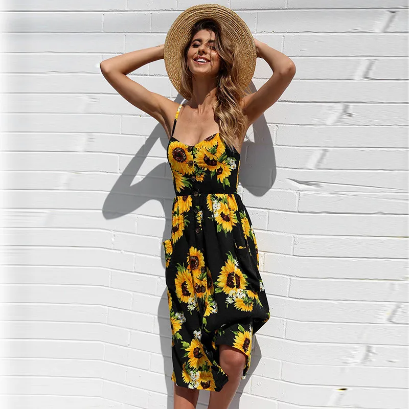 Summer 2021 New Women Plus Size Sunflower Print Button Beach Dress Woman S-3XL Pocket Midi Dress Sexy Slip Dress Ladies Vestidos
Summer 2021 New Women Plus Size Sunflower Print Button Beach Dress Woman S-3XL Pocket Midi Dress Sexy Slip Dress Ladies Vestidos