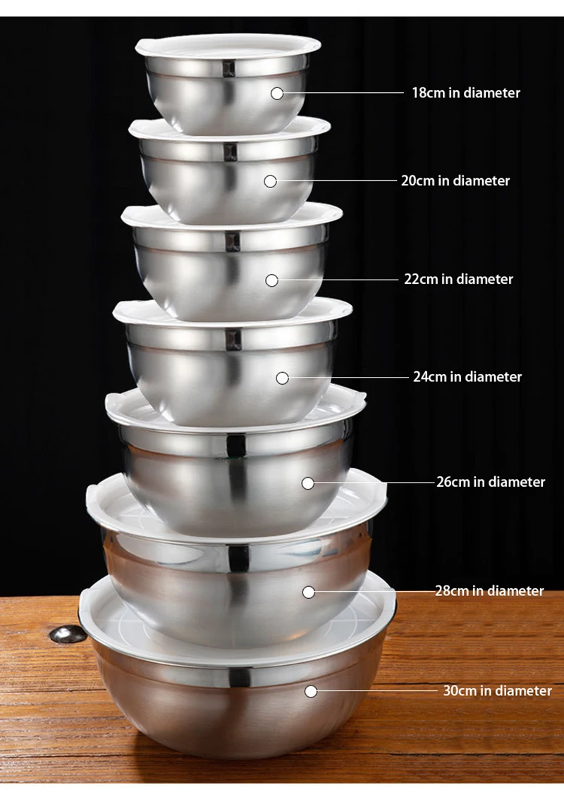 7pcs/set Large Deep Stainless Steel Mixing Bowls Non Slip Nesting Whisking Bowls Set Basin Salad Pot Mixing Bowls Set With Lids
7pcs/set Large Deep Stainless Steel Mixing Bowls Non Slip Nesting Whisking Bowls Set Basin Salad Pot Mixing Bowls Set With Lids