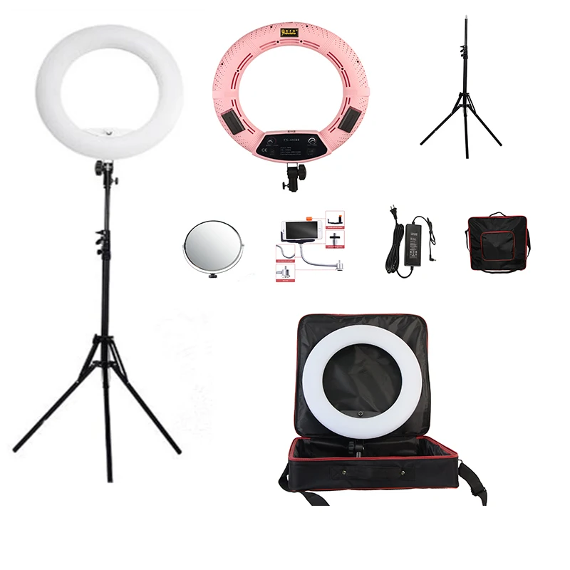

Yidoblo Pink FS-480II 5500K Dimmable Camera Photo/Studio/Phone/Video 18"48W 480 LED Ring Light LED Lamp+ 2M tripod +Soft bag Kit