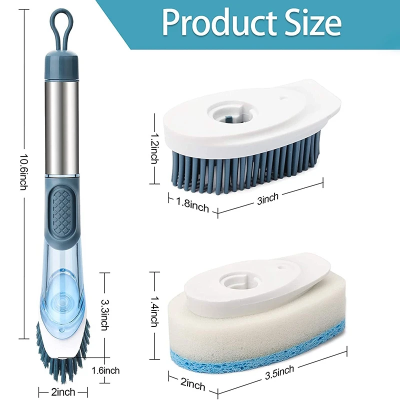 Dishwashing Brush with Soap Dispenser Heavy-Duty Kitchen Scrubbing Brush with Multi-Function Changing Head for Dishes 
Dishwashing Brush with Soap Dispenser Heavy-Duty Kitchen Scrubbing Brush with Multi-Function Changing Head for Dishes
