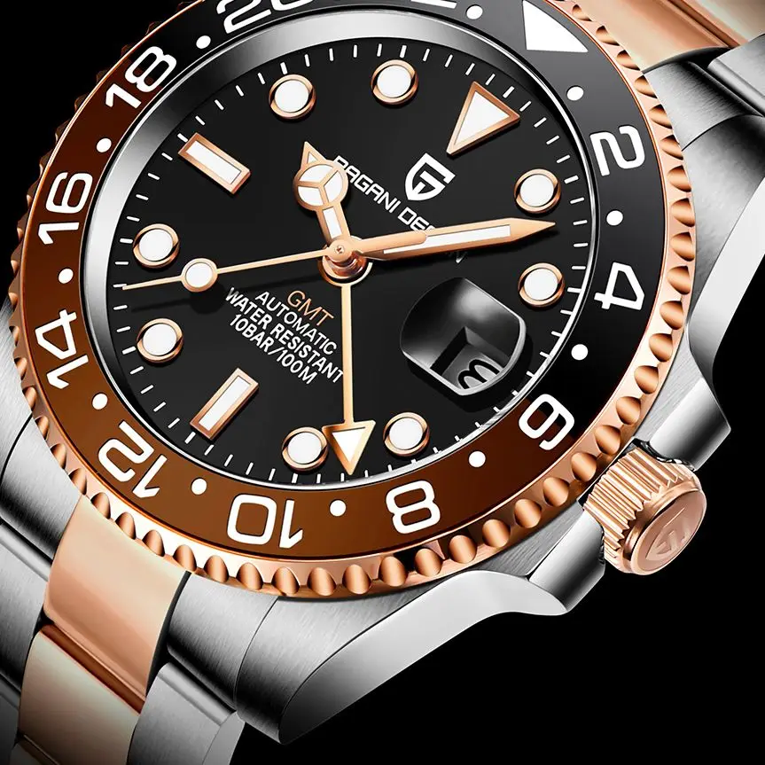 Новые часы цвета розового золота с керамической рамкой GMT Роскошные автоматические часы из сапфирового стекла Мужские механические часы из... 
Новые часы цвета розового золота с керамической рамкой GMT Роскошные автоматические часы из сапфирового стекла Мужские механические часы из...