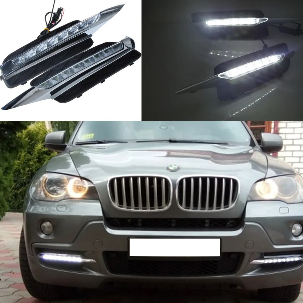 CSCSNL 1 Pair DRL Daytime Running Lights For BMW X5 E70 2007 2008 2009 2010 Daylight Car LED Fog Head Lamp Light Cover | Автомобили и