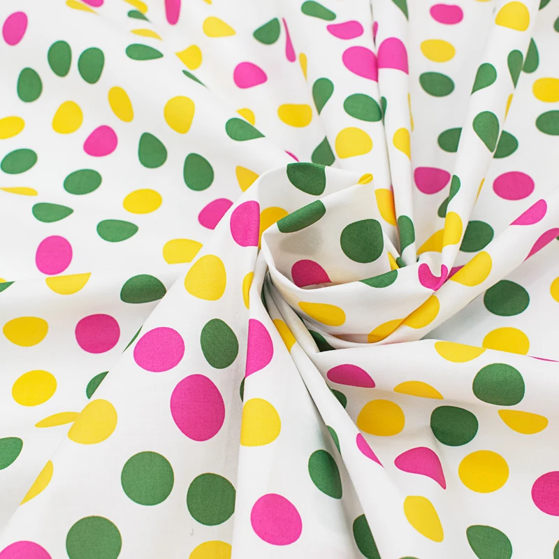 Пурпурно-желтая и зеленая точка цифровая Ткань из чистого хлопка Для платья