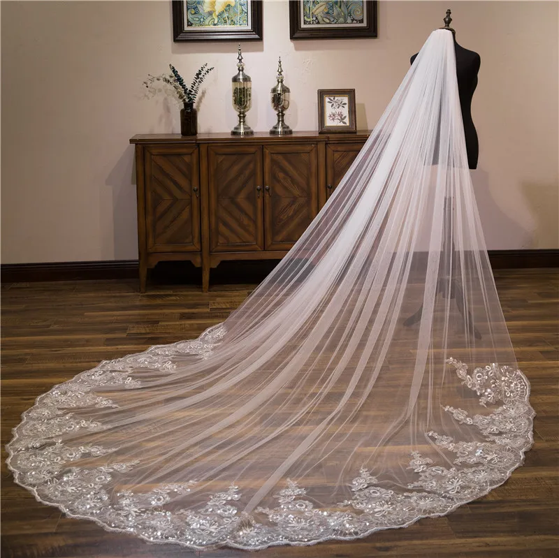 4 Meters White Ivory Cathedral Wedding Veils Long Tulle Lace Edge Bridal Veil with Comb One Layer Wedding Accessories
4 Meters White Ivory Cathedral Wedding Veils Long Tulle Lace Edge Bridal Veil with Comb One Layer Wedding Accessories