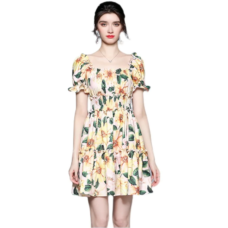 Summer New Flower Elegant Puff Sleeve Dress Women Real Shot Square Collar Short Sleeve Print Pleated Mini Clothes
Summer New Flower Elegant Puff Sleeve Dress Women Real Shot Square Collar Short Sleeve Print Pleated Mini Clothes