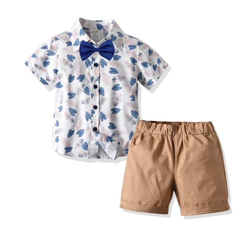 Baby fashion boys bow Leaves printed shirt shorts suit children summer beach wear gentleman suit 2pcs
Baby fashion boys bow Leaves printed shirt shorts suit children summer beach wear gentleman suit 2pcs