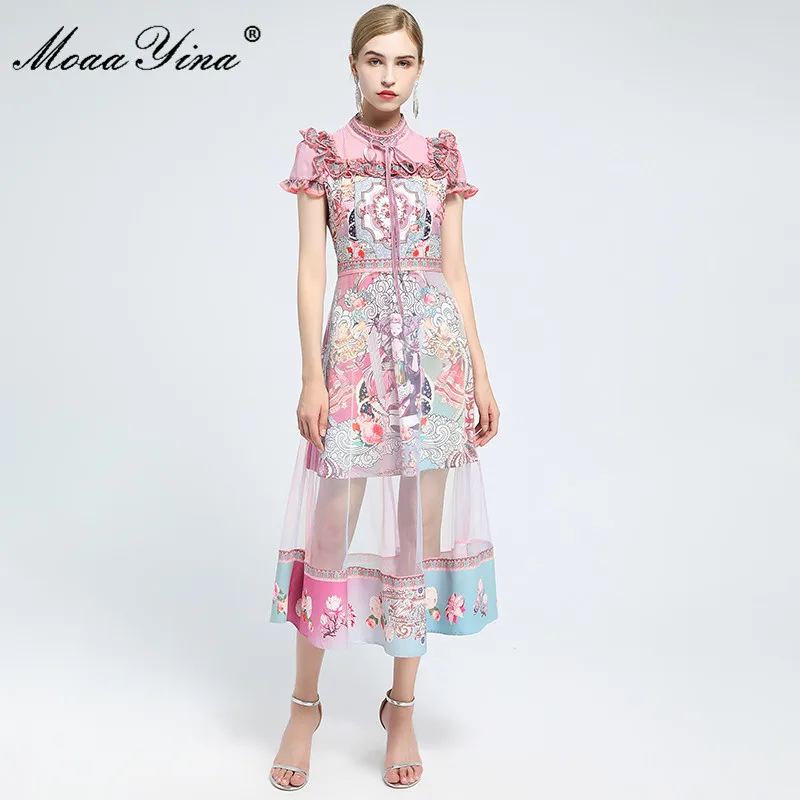 MoaaYina Fashion Designer dress Summer Women's Dress Short sleeve Print Ruffles Mesh Dresses
MoaaYina Fashion Designer dress Summer Women's Dress Short sleeve Print Ruffles Mesh Dresses