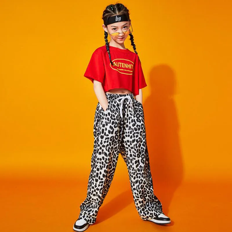 Children Cool Hip Hop Clothing Street swear Red Crop Tops Tshirt Leopard Pants Streetwear For Girls Jazz Dance Rave Clothes
Children Cool Hip Hop Clothing Street swear Red Crop Tops Tshirt Leopard Pants Streetwear For Girls Jazz Dance Rave Clothes