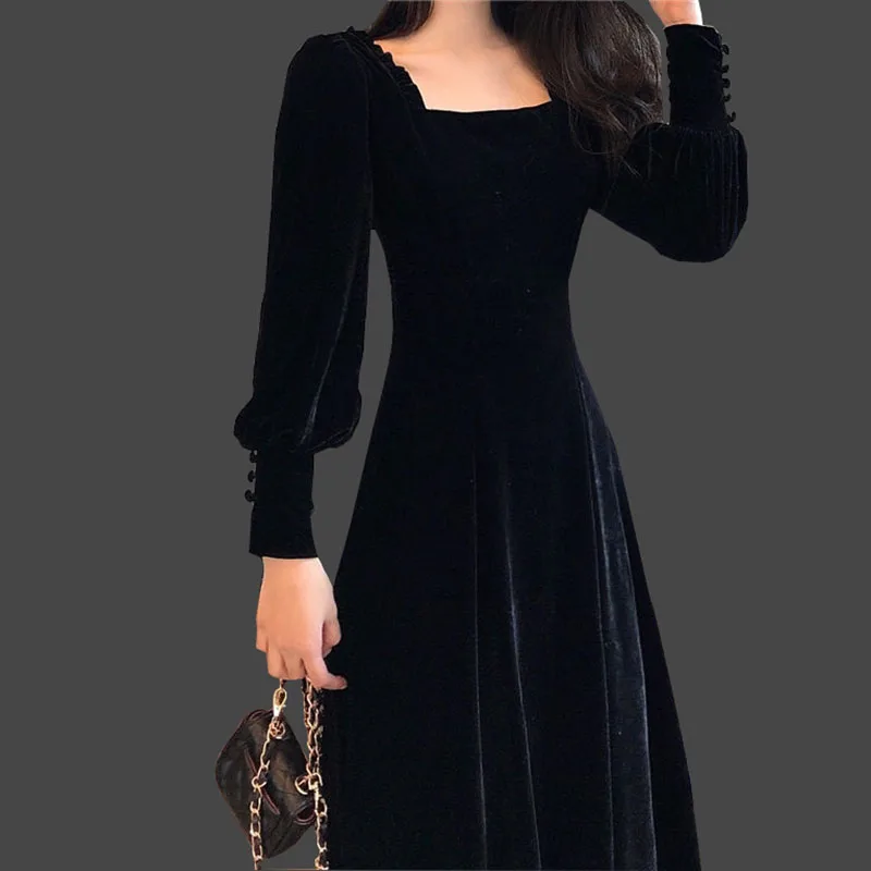 Autumn and winter 2021 new gold velvet dress women French retro square collar waist Office Lady Knee-Length dress vestido
Autumn and winter 2021 new gold velvet dress women French retro square collar waist Office Lady Knee-Length dress vestido