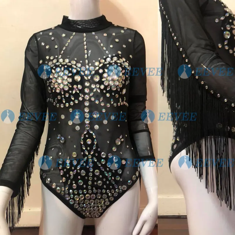 Black sexy see thought stage Performance costume Rhinestone fringed Female DJ Leotard Singer Dance Nightclub Bar Star Bodysuit
Black sexy see thought stage Performance costume Rhinestone fringed Female DJ Leotard Singer Dance Nightclub Bar Star Bodysuit