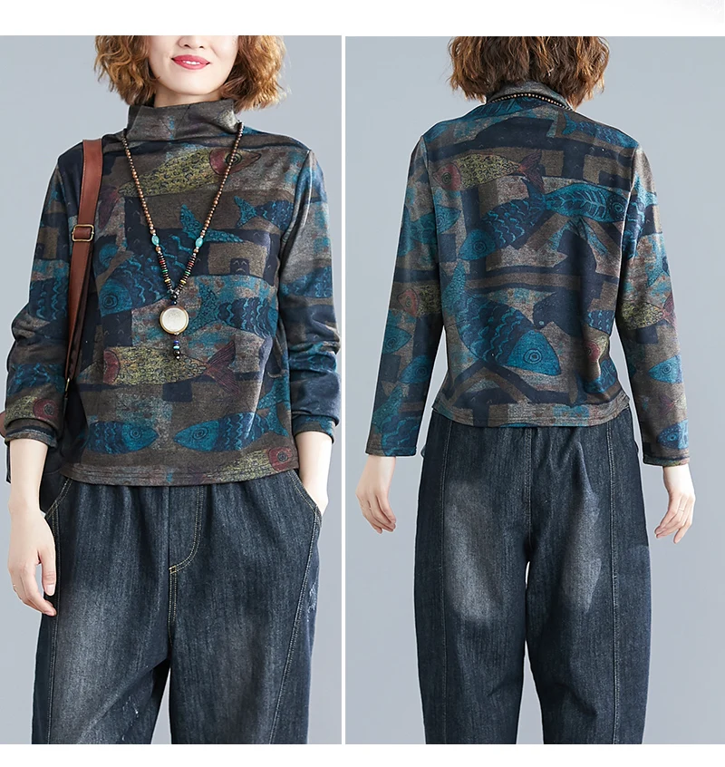 National Style Retro Printed Half High Collar Bottoming Shirt Women's Foreign Style Large Long Sleeve Fashion Autumn Winter New
National Style Retro Printed Half High Collar Bottoming Shirt Women's Foreign Style Large Long Sleeve Fashion Autumn Winter New